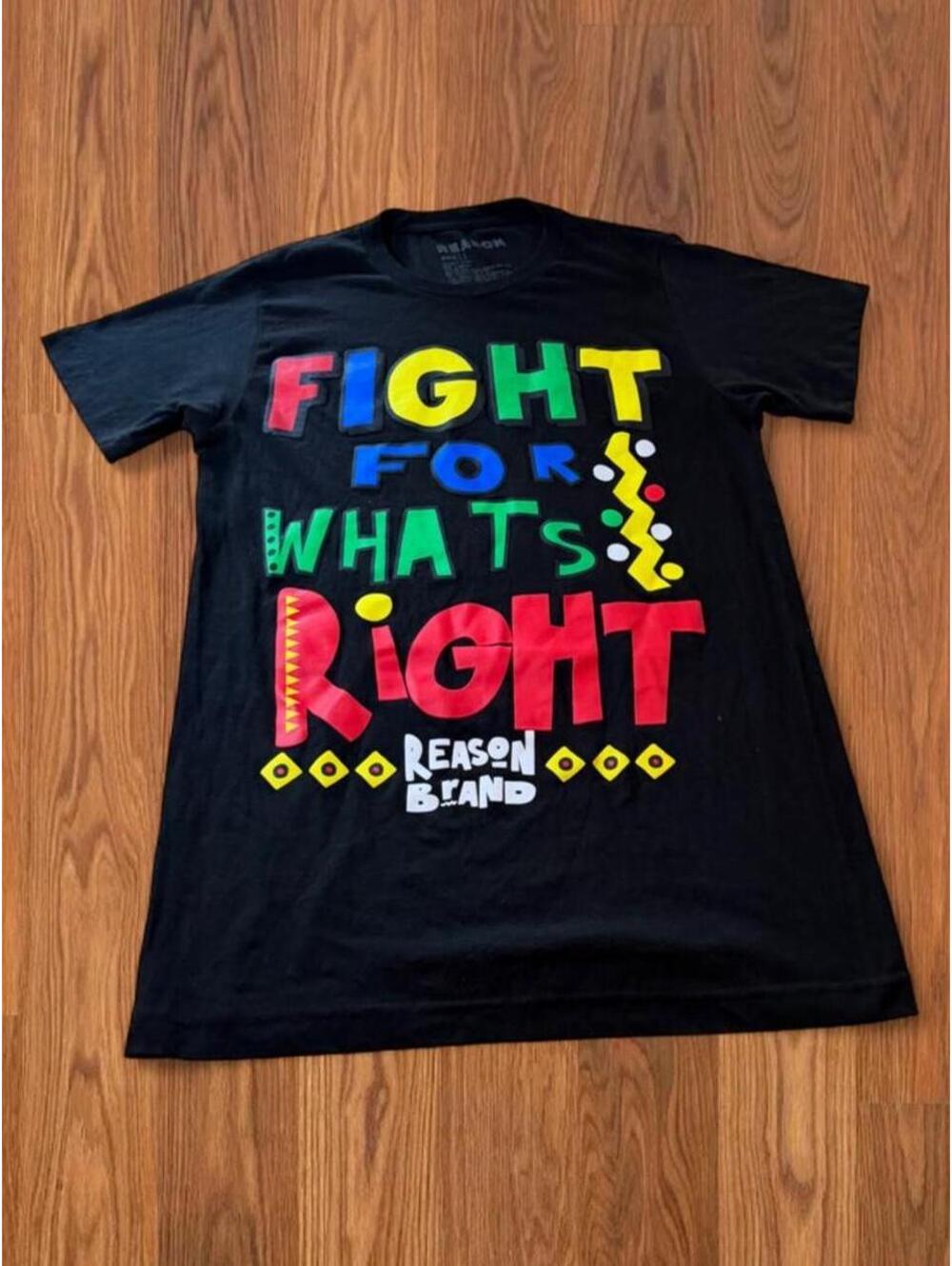 Reason Clothing Mens Small Black Fight For Whats Right Graphic Tee T-Shirt